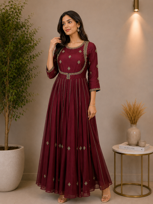Suique Maroon Embroidered Anarkali Gown