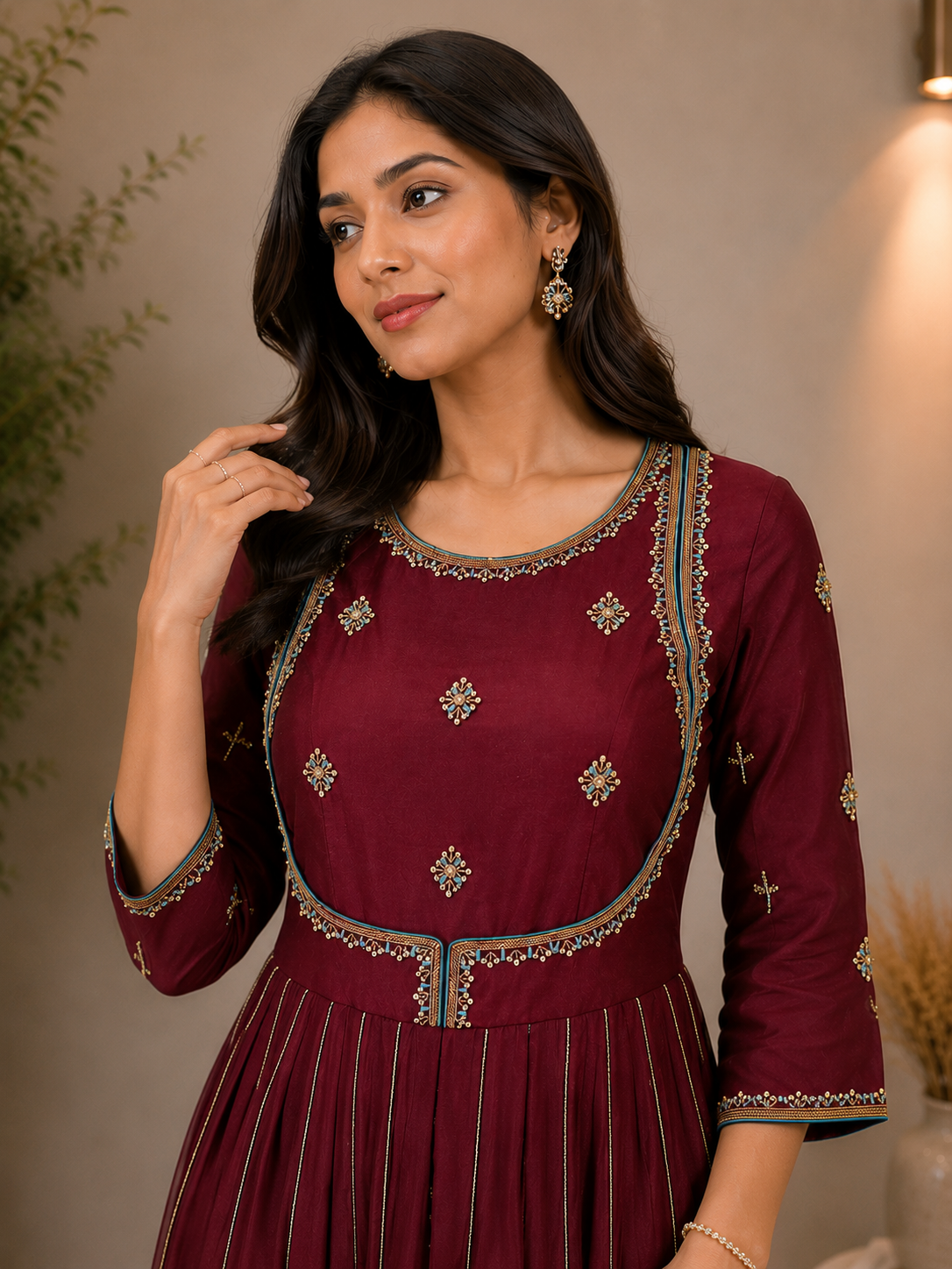 Suique Maroon Embroidered Anarkali Gown
