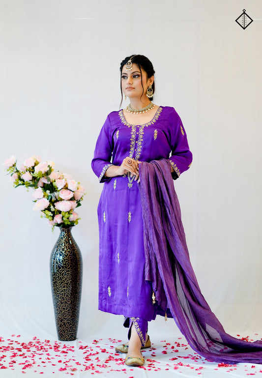 Suique Royal Purple Embroidered Suit Set