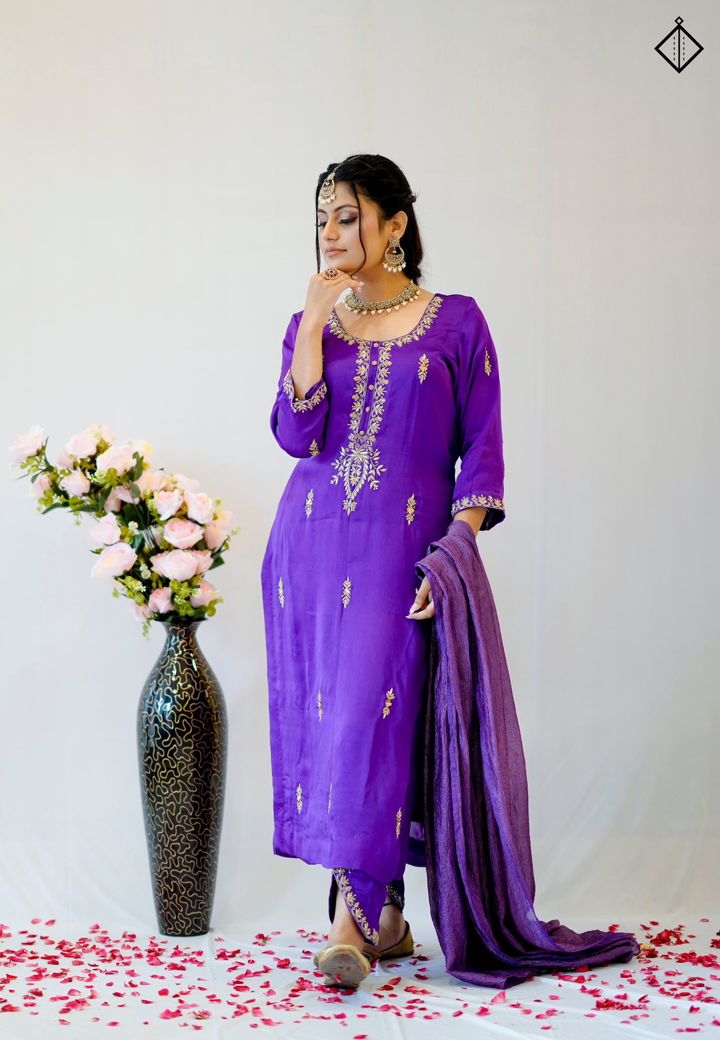 Suique Royal Purple Embroidered Suit Set