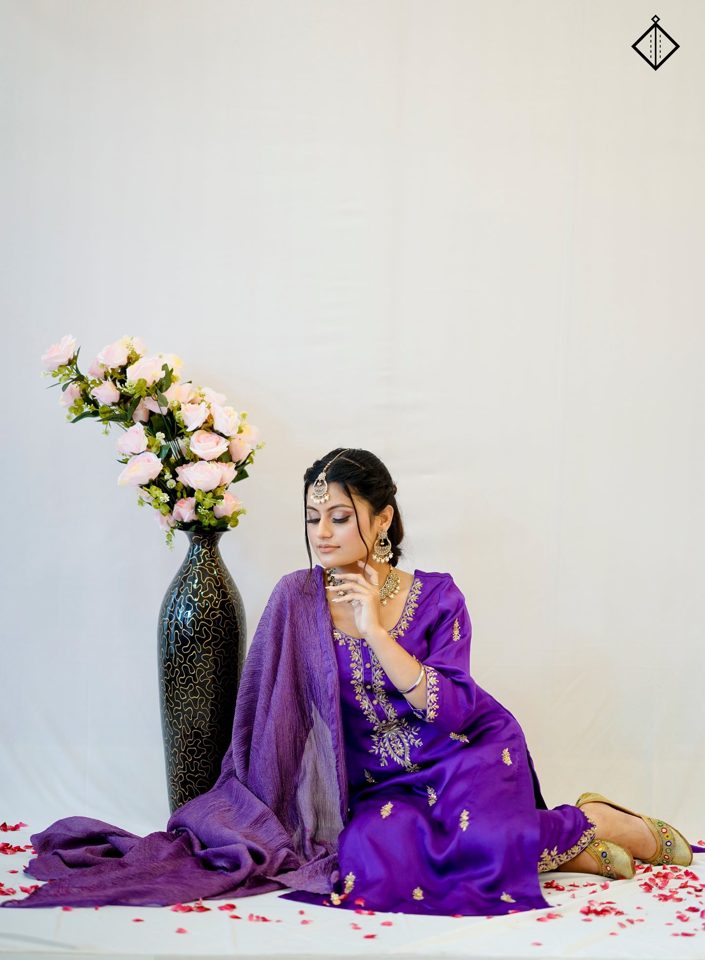 Suique Royal Purple Embroidered Suit Set