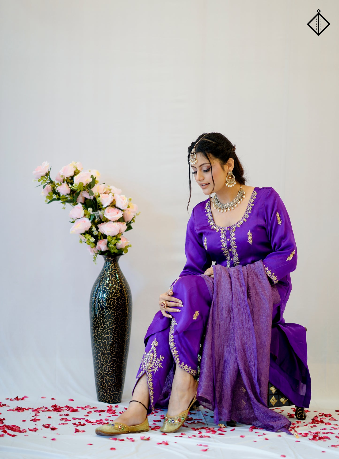 Suique Royal Purple Embroidered Suit Set