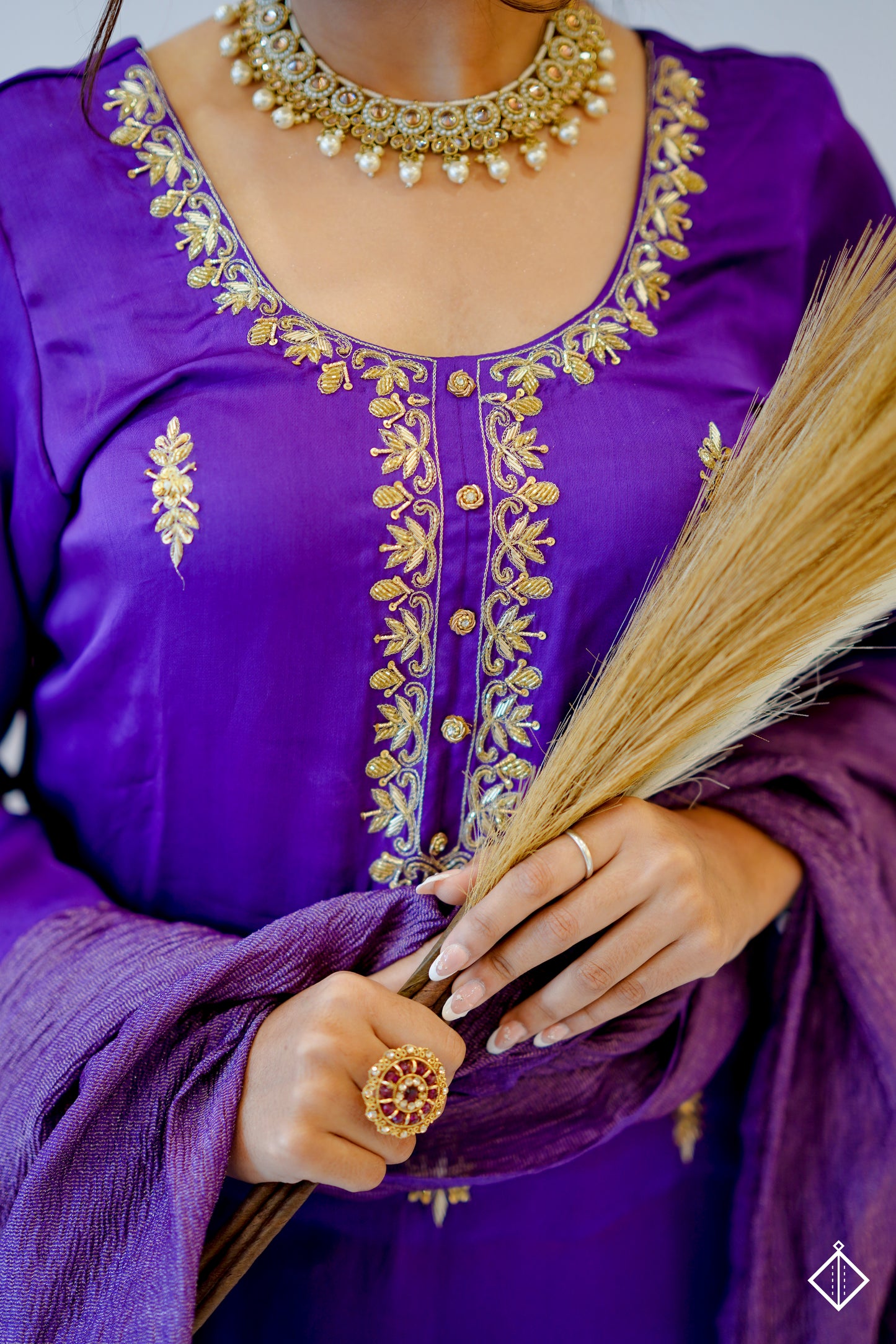 Suique Royal Purple Embroidered Suit Set