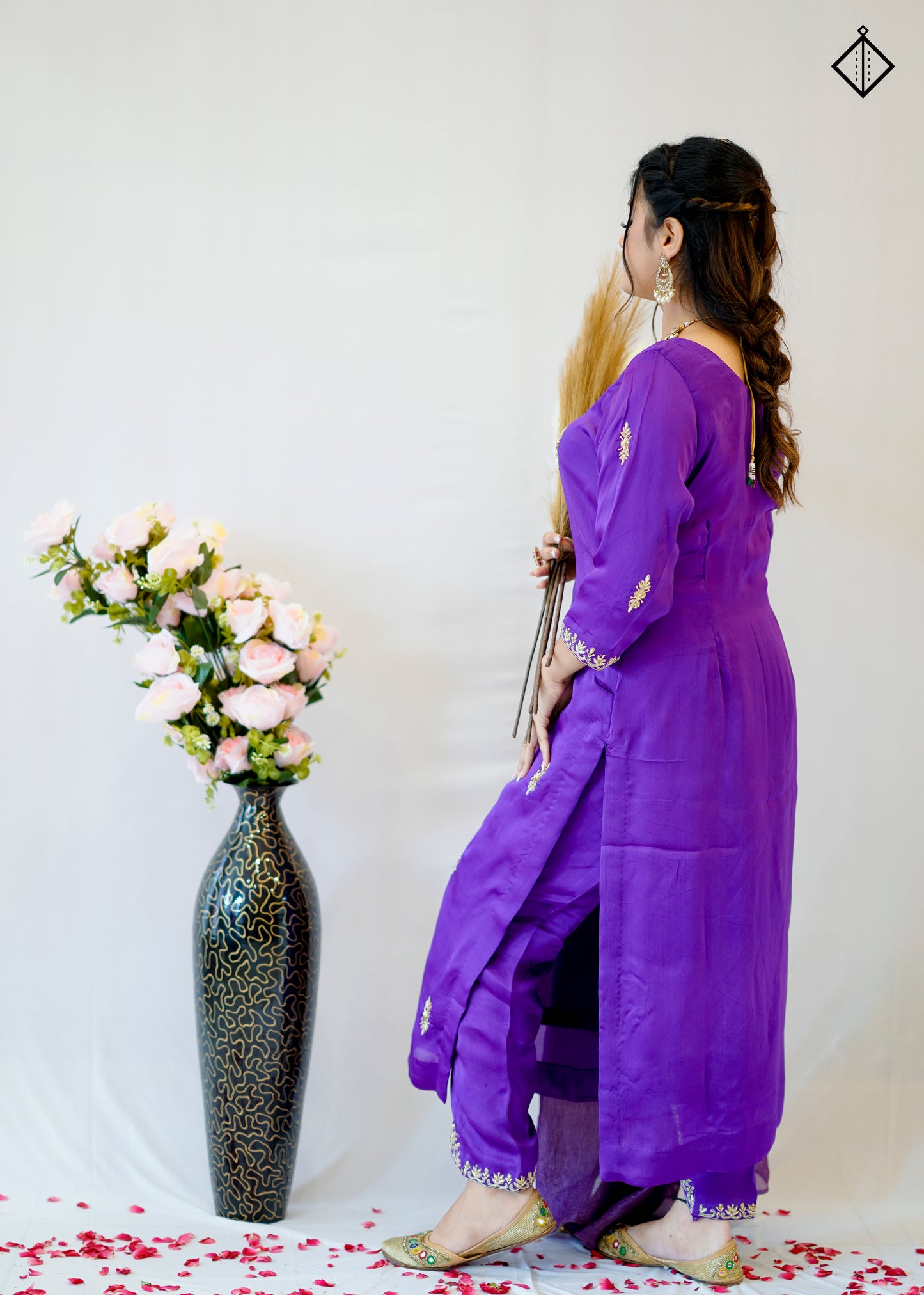 Suique Royal Purple Embroidered Suit Set