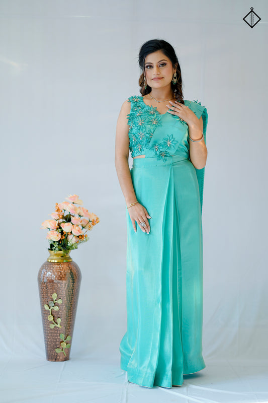 Suique Aquamarine Elegance Saree cum Gown