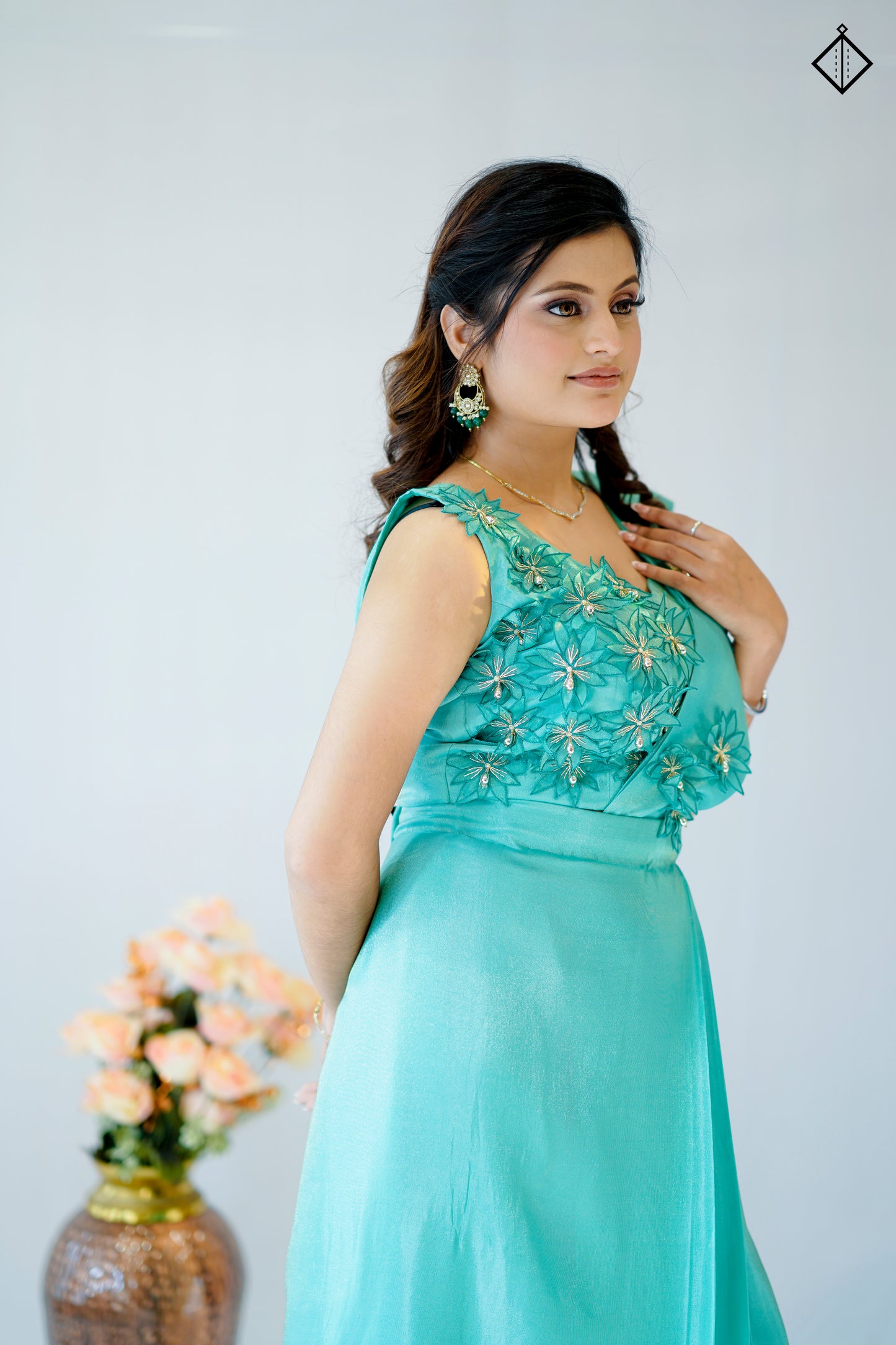 Suique Aquamarine Elegance Saree cum Gown