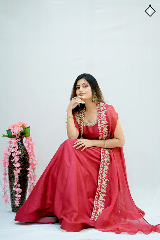 Suique Hot Pink Anarkali Set with Shrug