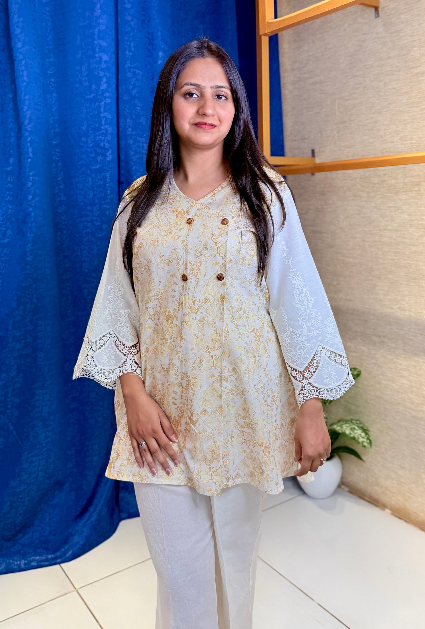 Elegant Ivory Printed Cotton Co-ord Set