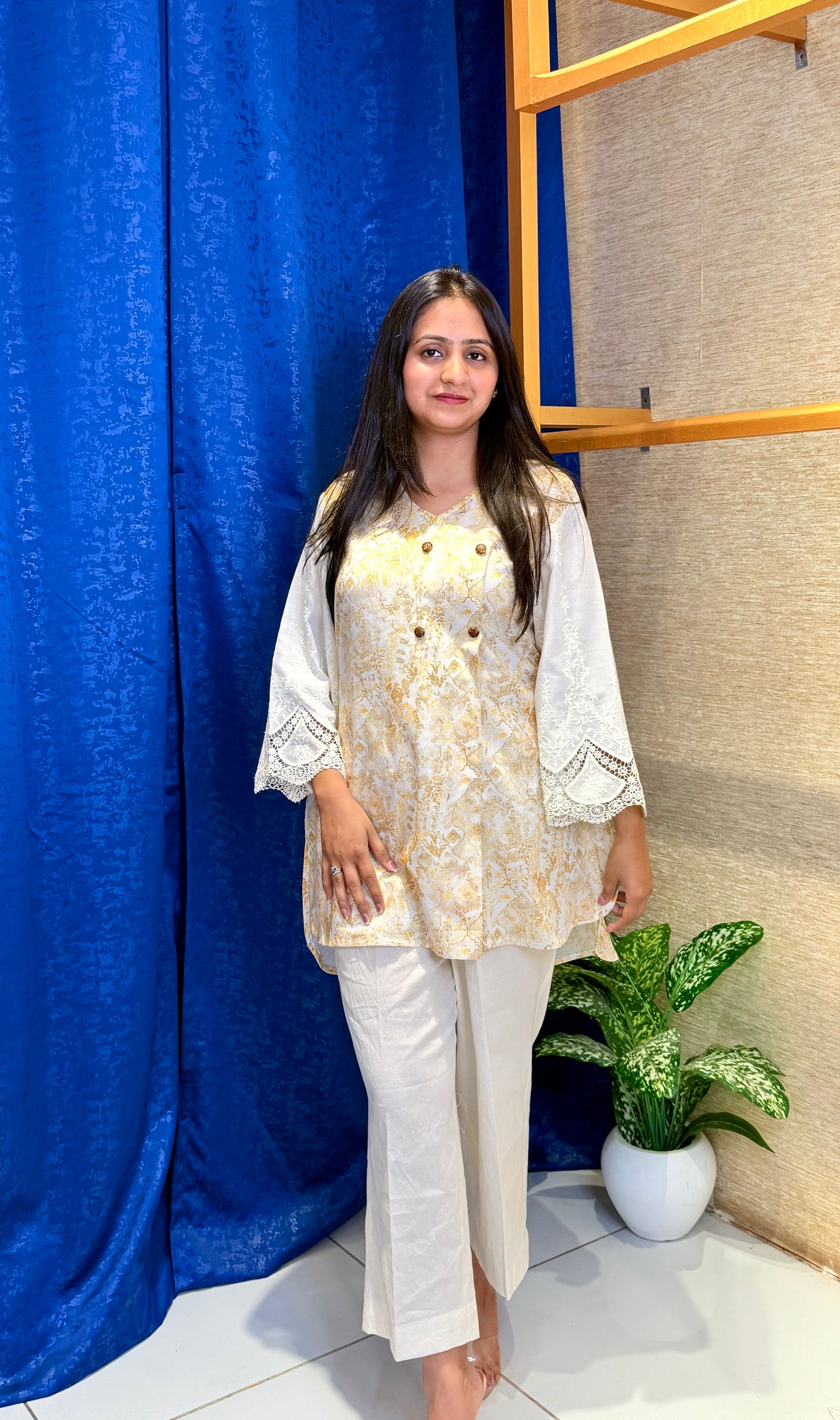 Elegant Ivory Printed Cotton Co-ord Set