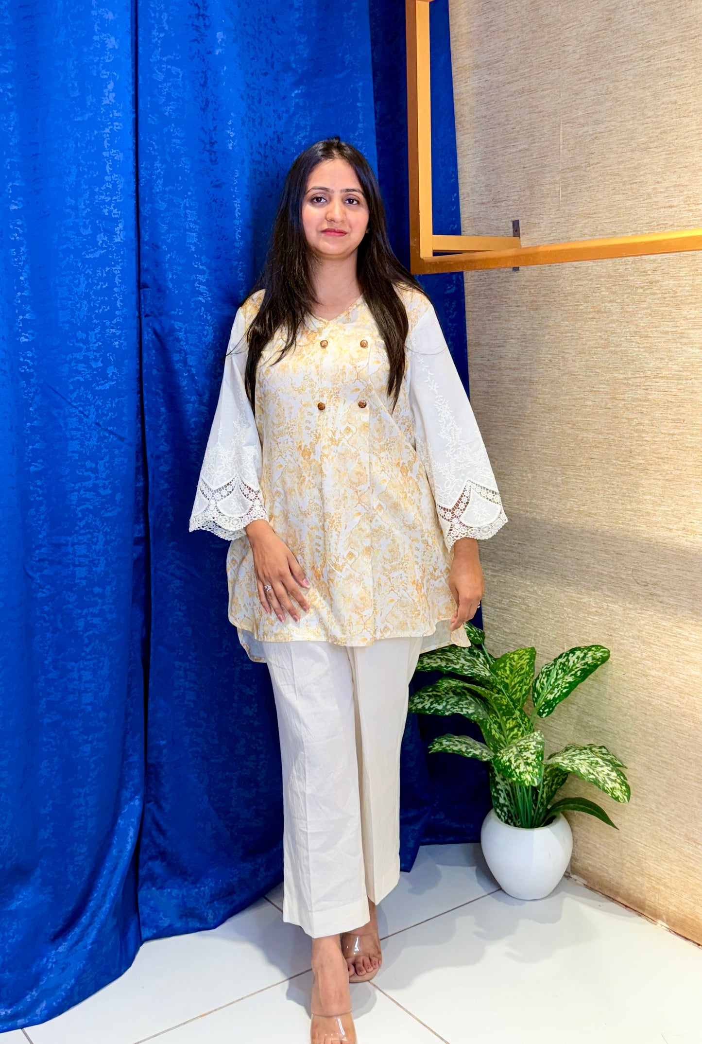 Elegant Ivory Printed Cotton Co-ord Set