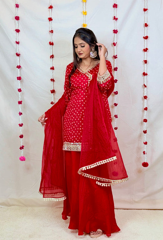 Red Mirror Work Kurta Set with Dupatta