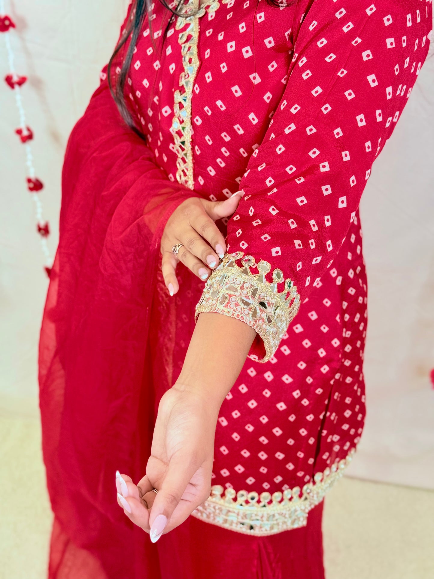 Red Mirror Work Kurta Set with Dupatta