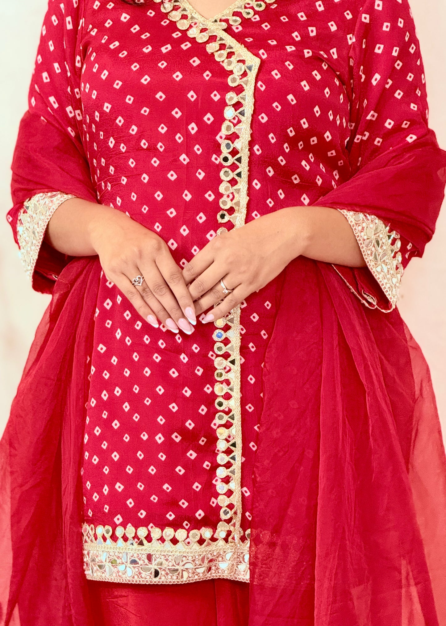 Red Mirror Work Kurta Set with Dupatta
