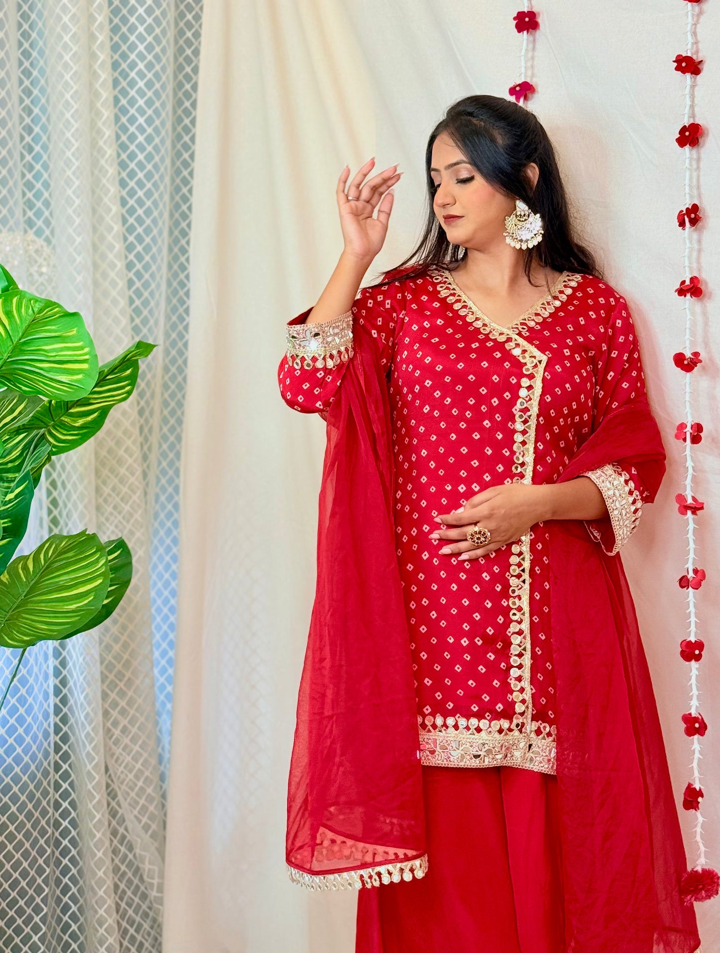 Red Mirror Work Kurta Set with Dupatta