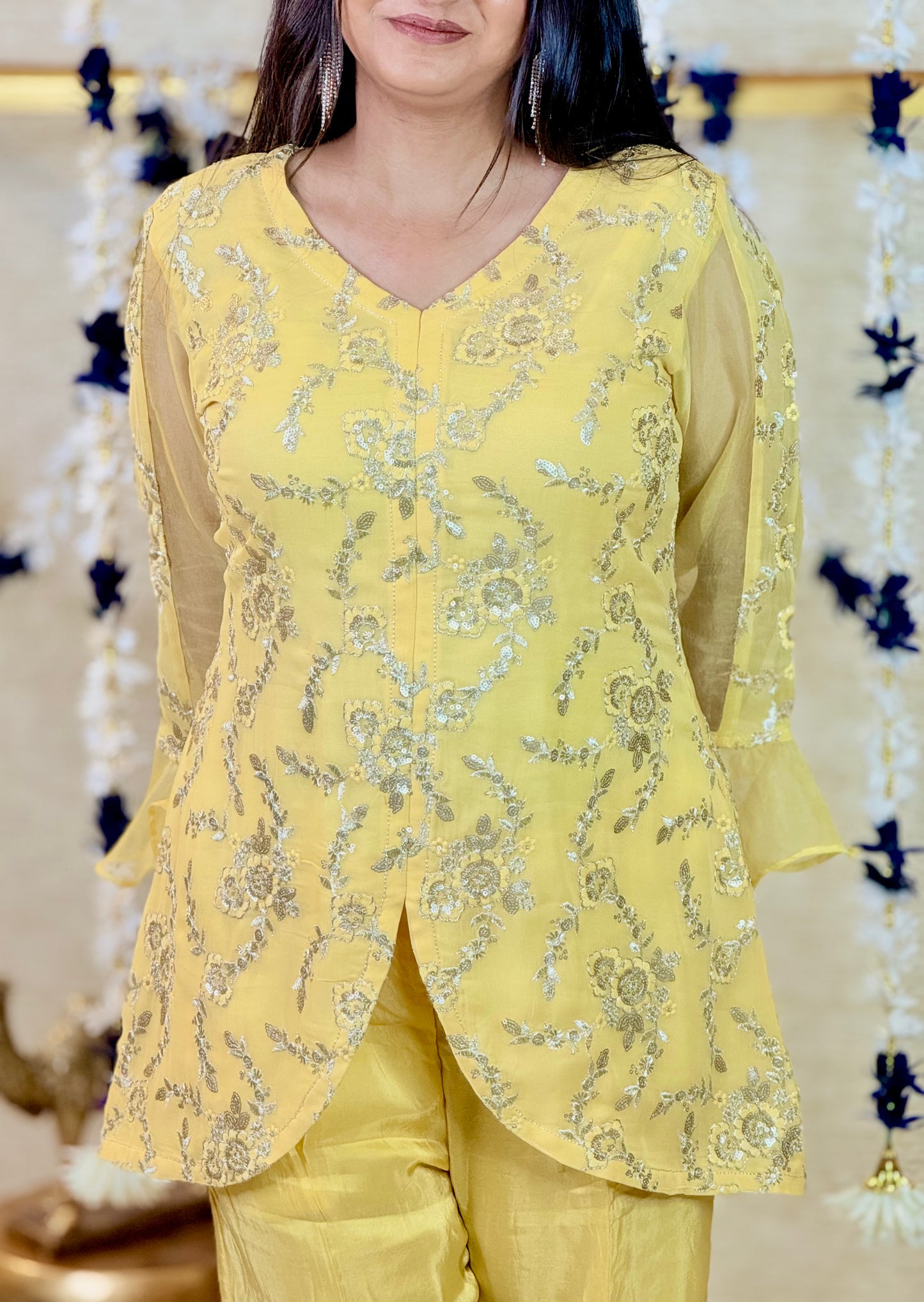 Yellow Embroidered Kurta Set Straight Palazzo