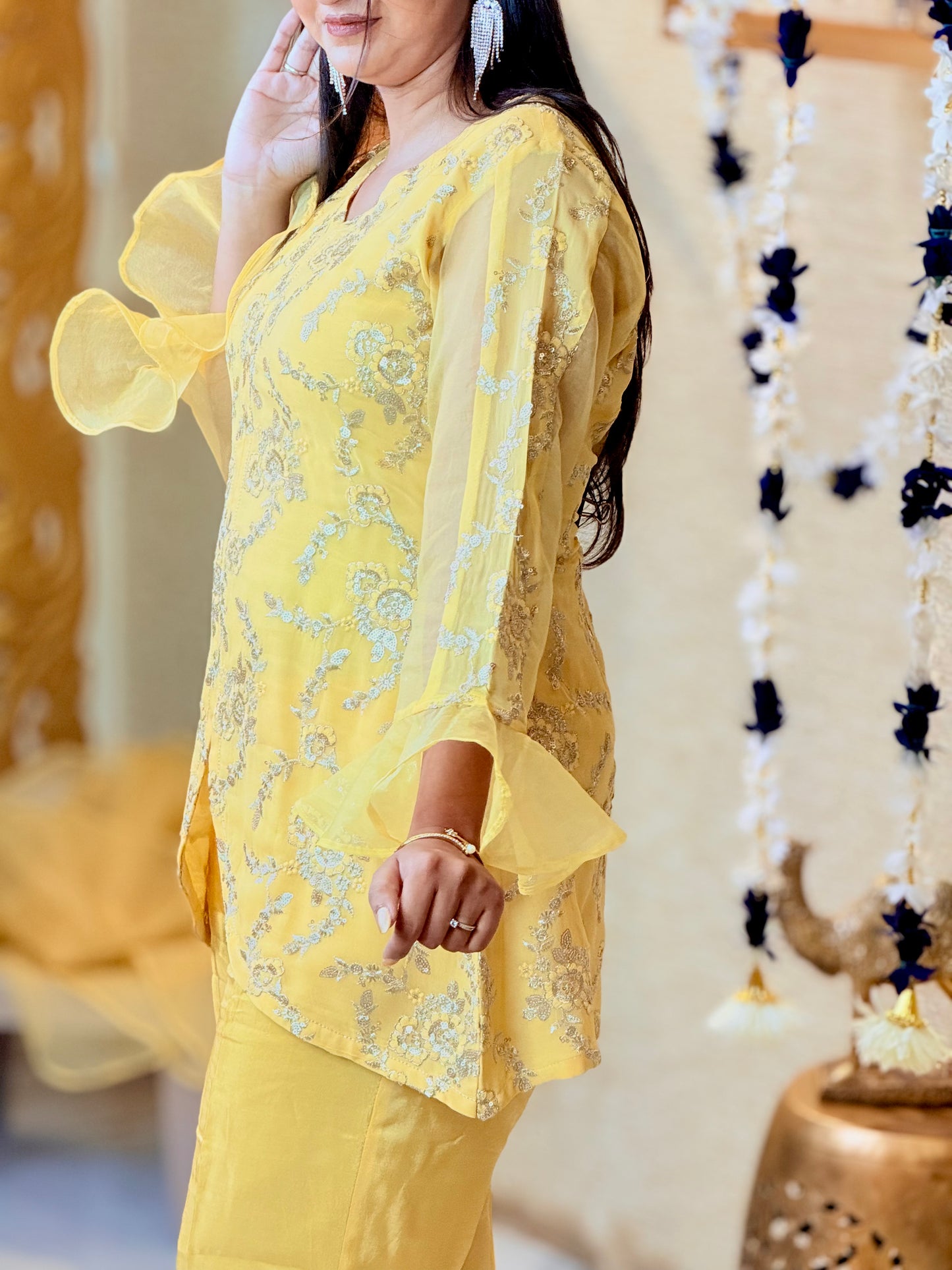 Yellow Embroidered Kurta Set Straight Palazzo