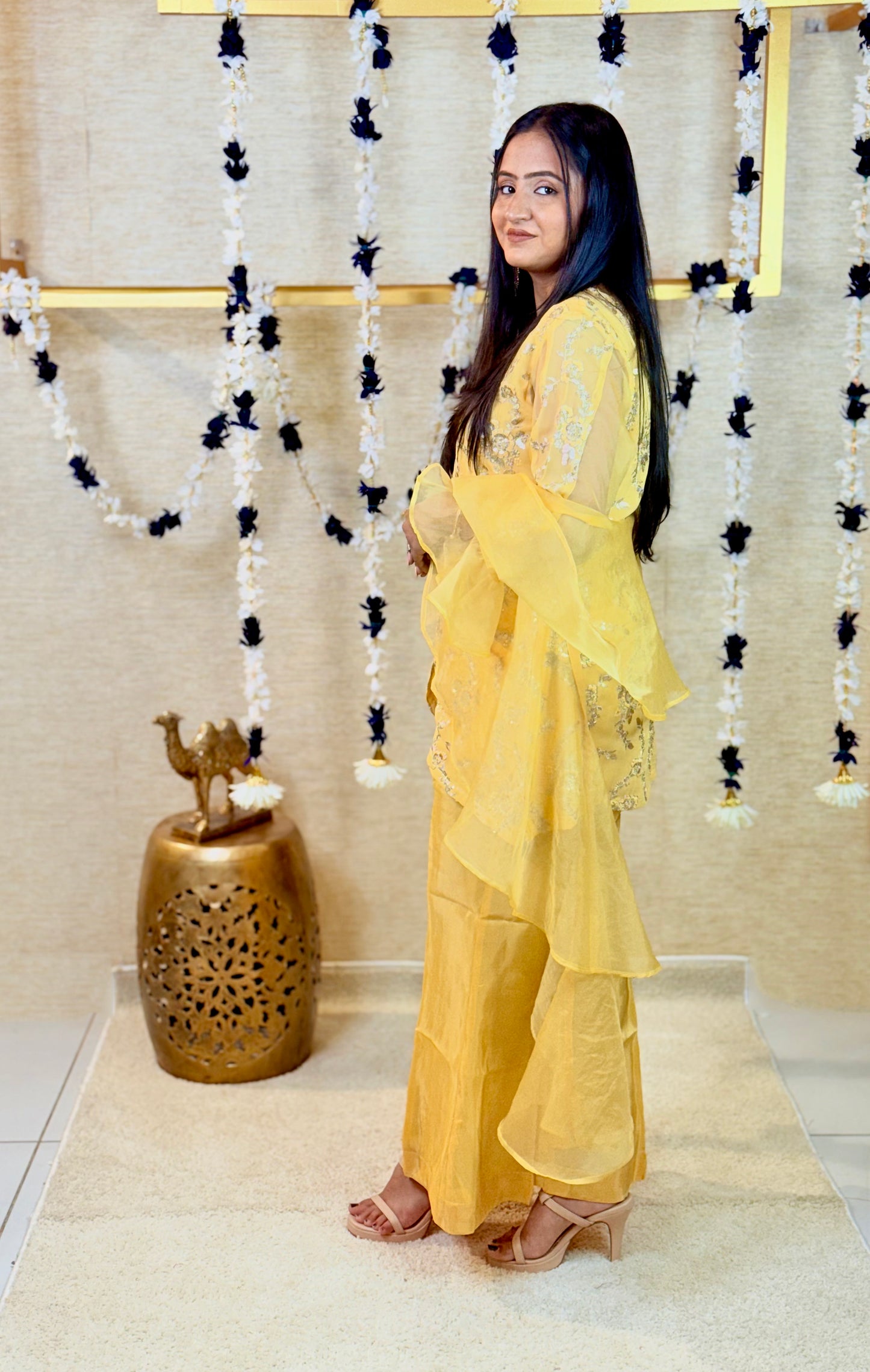 Yellow Embroidered Kurta Set Straight Palazzo