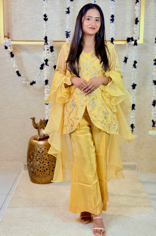 Yellow Embroidered Kurta Set Straight Palazzo