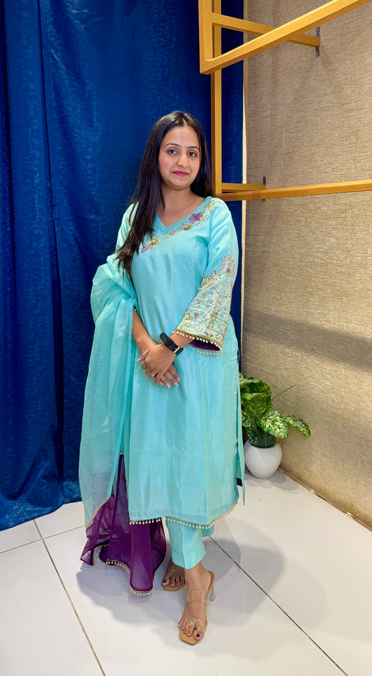 Sky Blue Embroidered Kurta Set