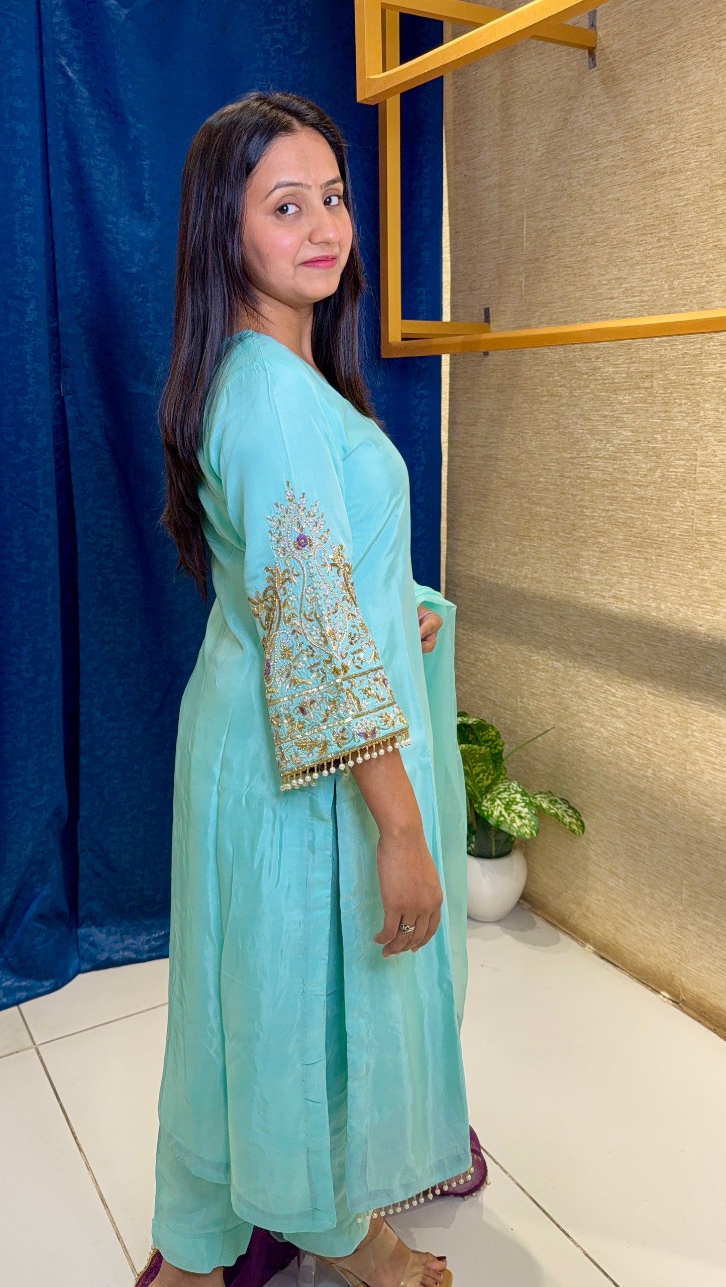 Sky Blue Embroidered Kurta Set