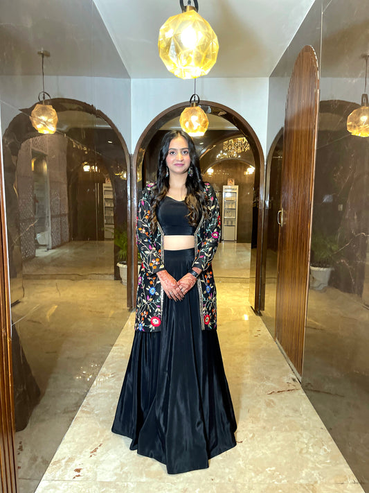 Suique Black Lehenga with Embroidered Jacket