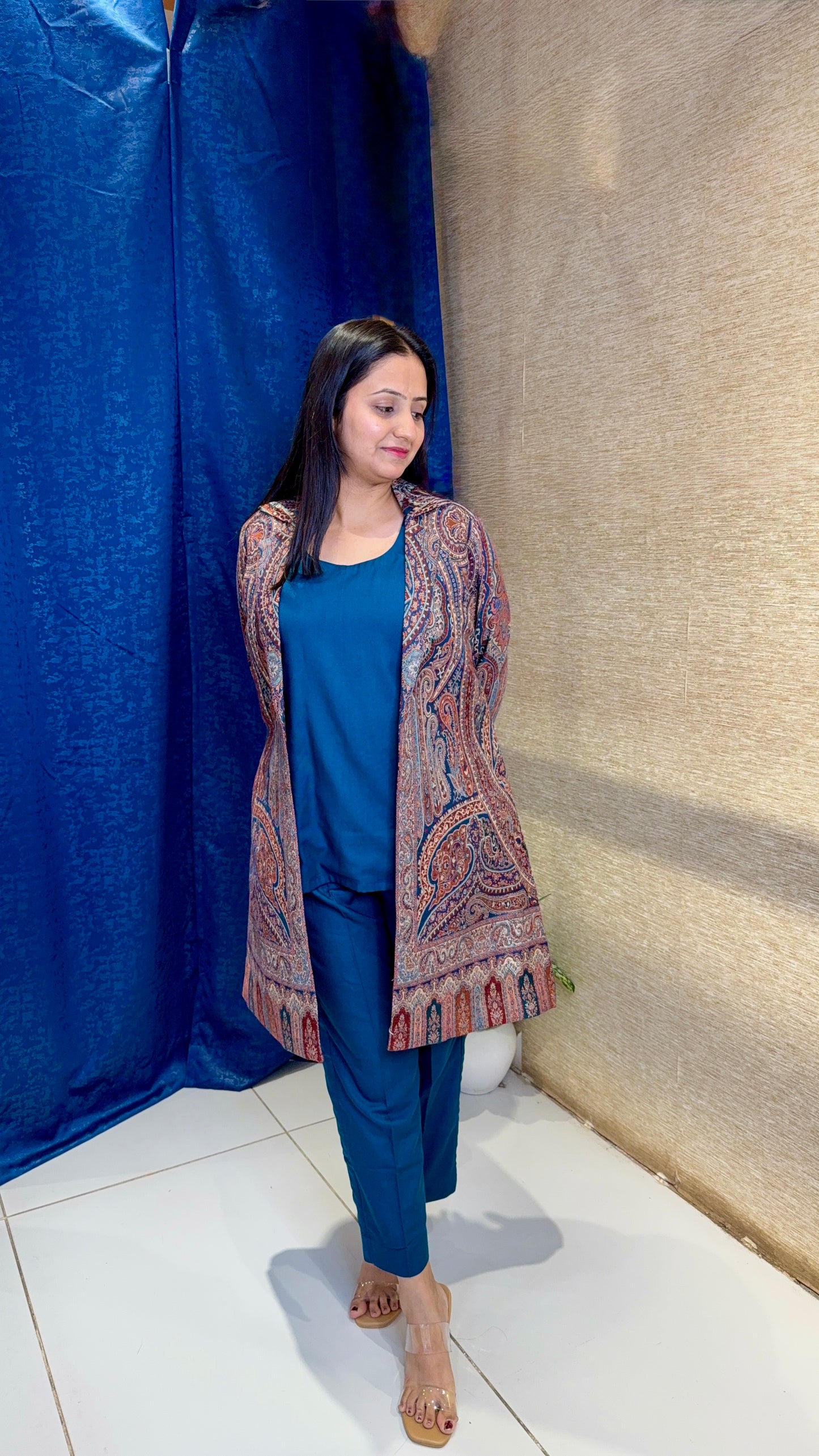 Soft Woollen Coord Set with Printed Jacket