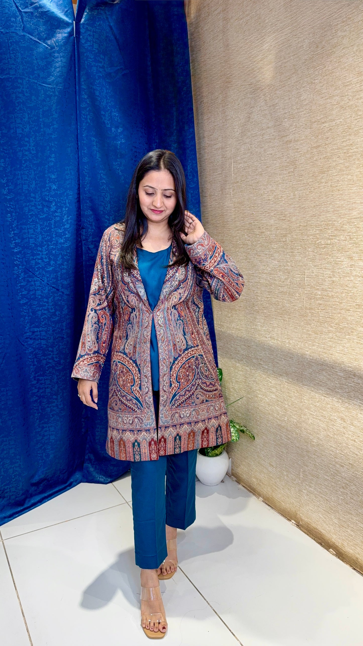 Soft Woollen Coord Set with Printed Jacket