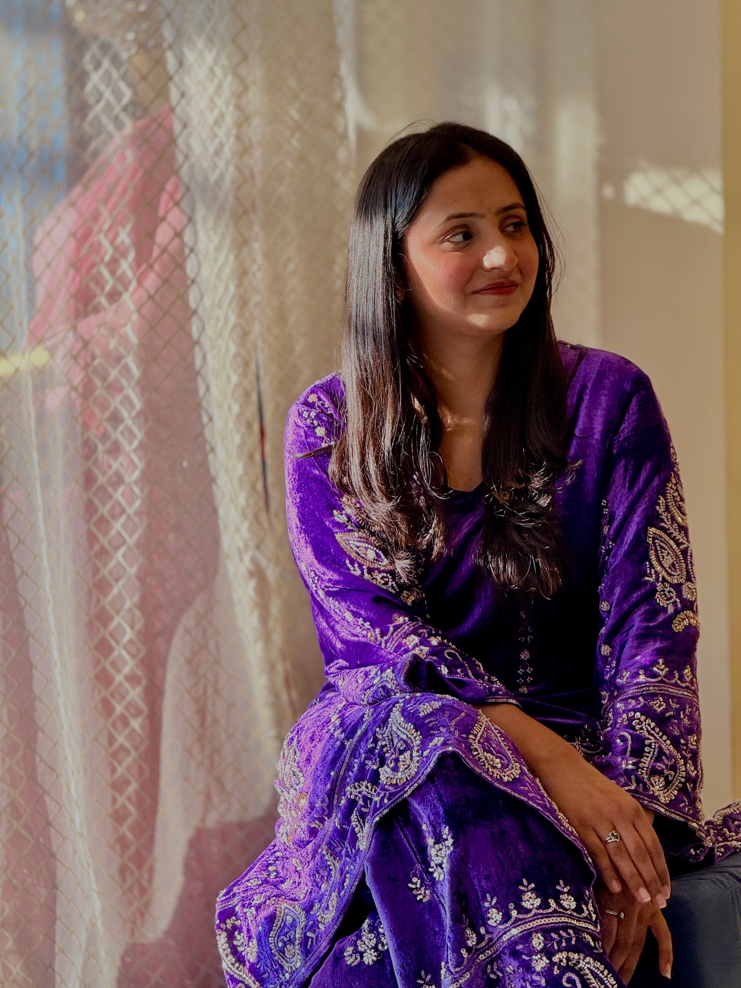 Royal Purple Festive Suit Set with Emerald Dupatta