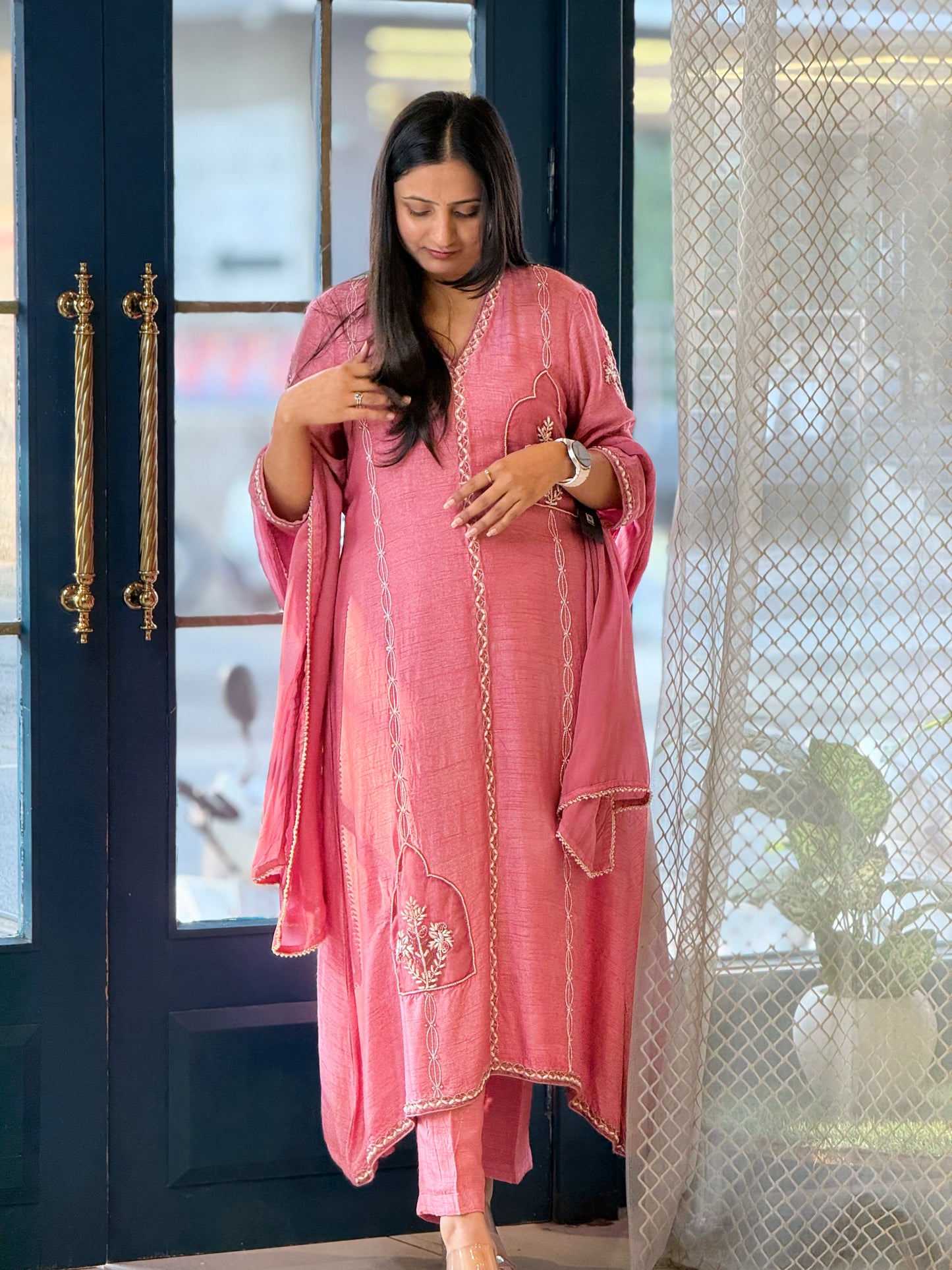 Pink Embroidered Kurta Set with Dupatta