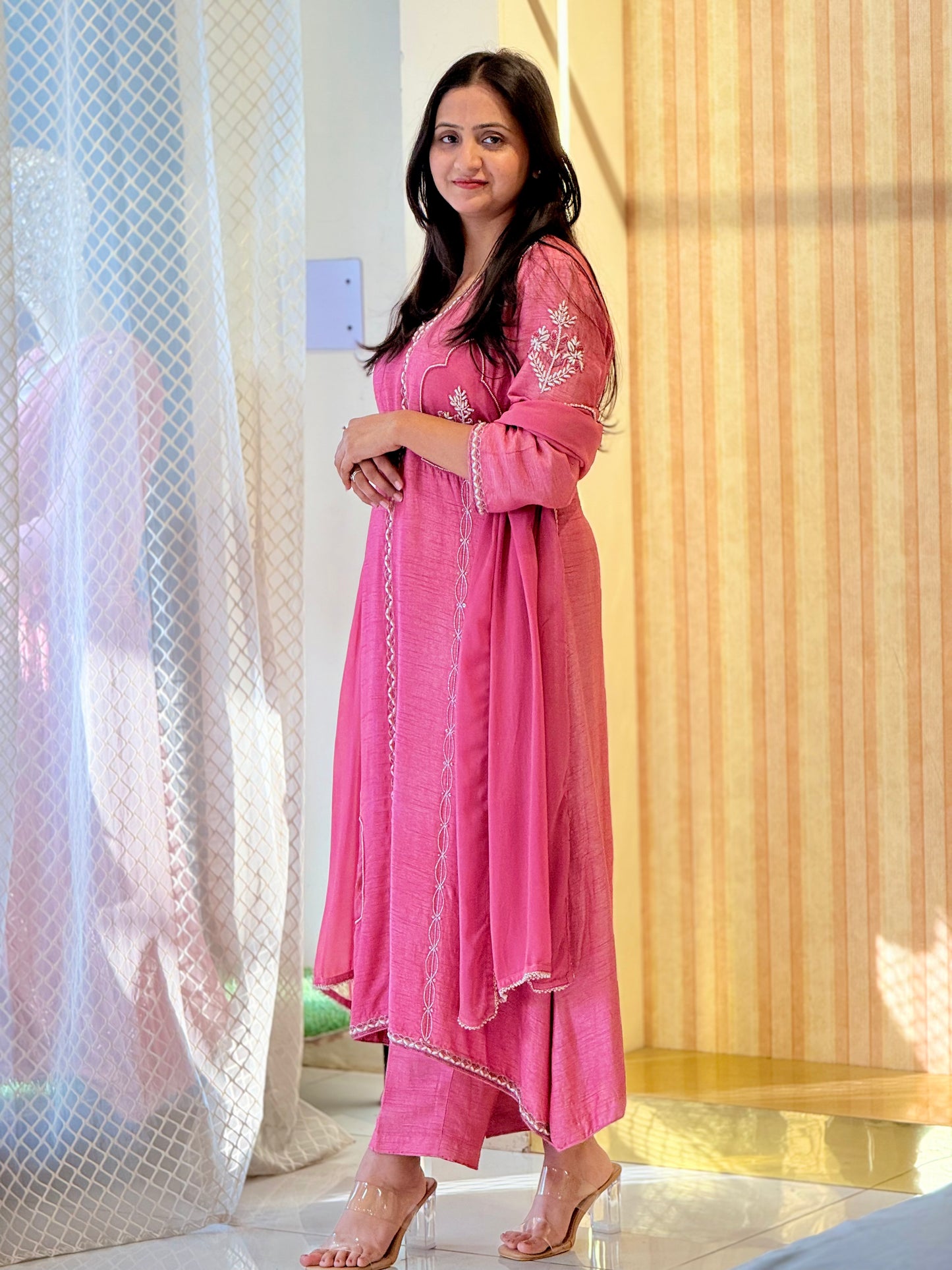 Pink Embroidered Kurta Set with Dupatta