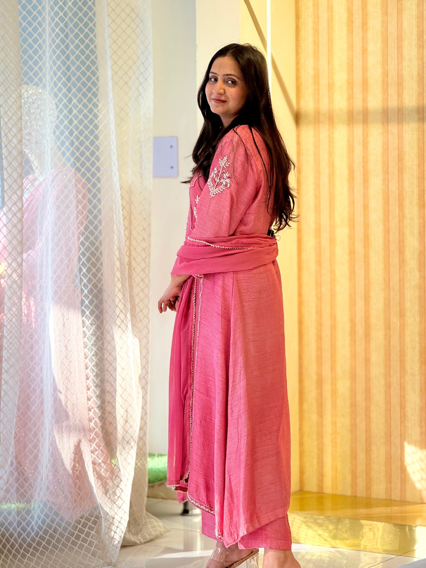 Pink Embroidered Kurta Set with Dupatta