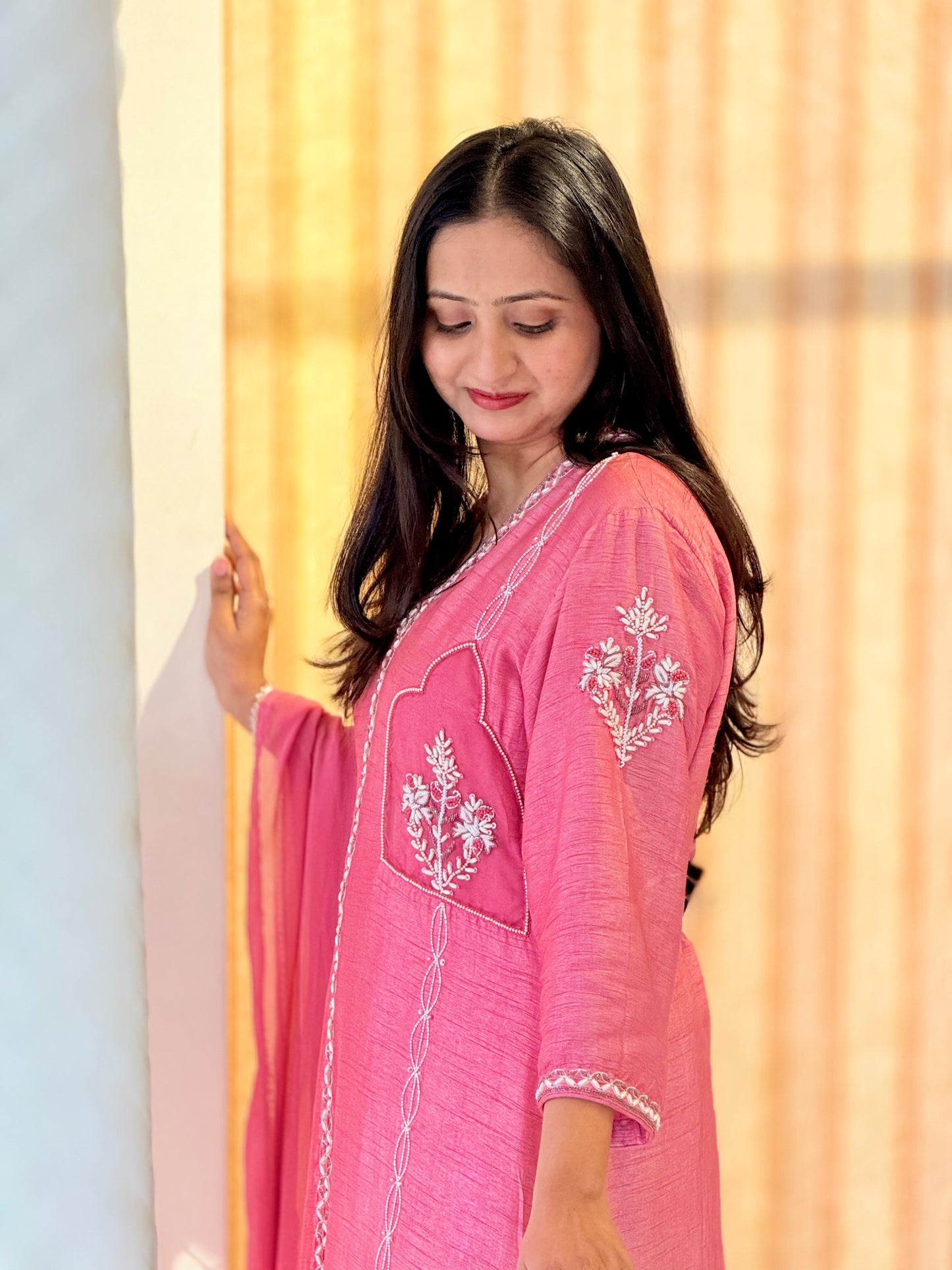 Pink Embroidered Kurta Set with Dupatta