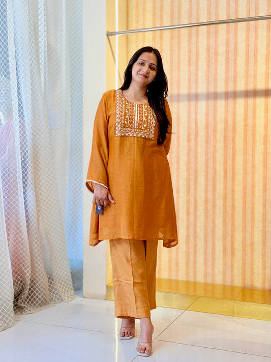 Mustard Embroidered Coord set