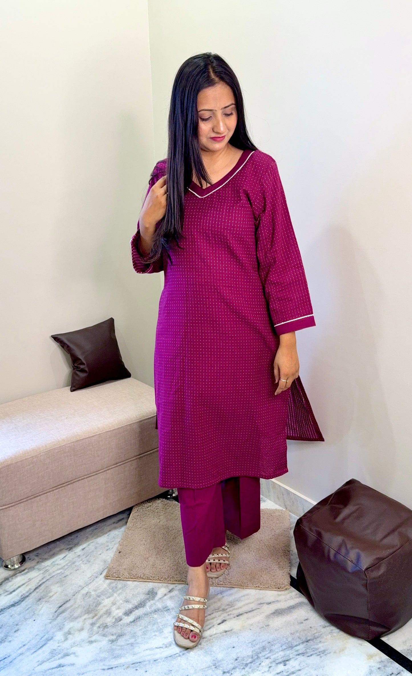 Deep Wine Cotton Kurta Set