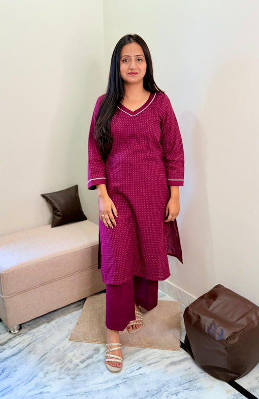 Deep Wine Cotton Kurta Set