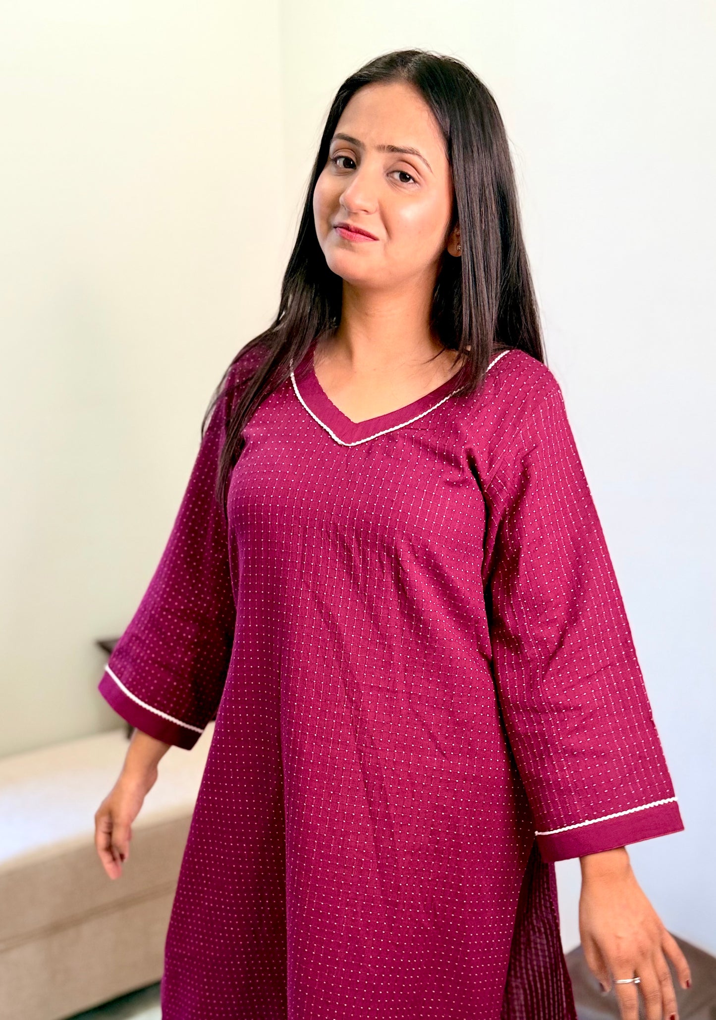 Deep Wine Cotton Kurta Set