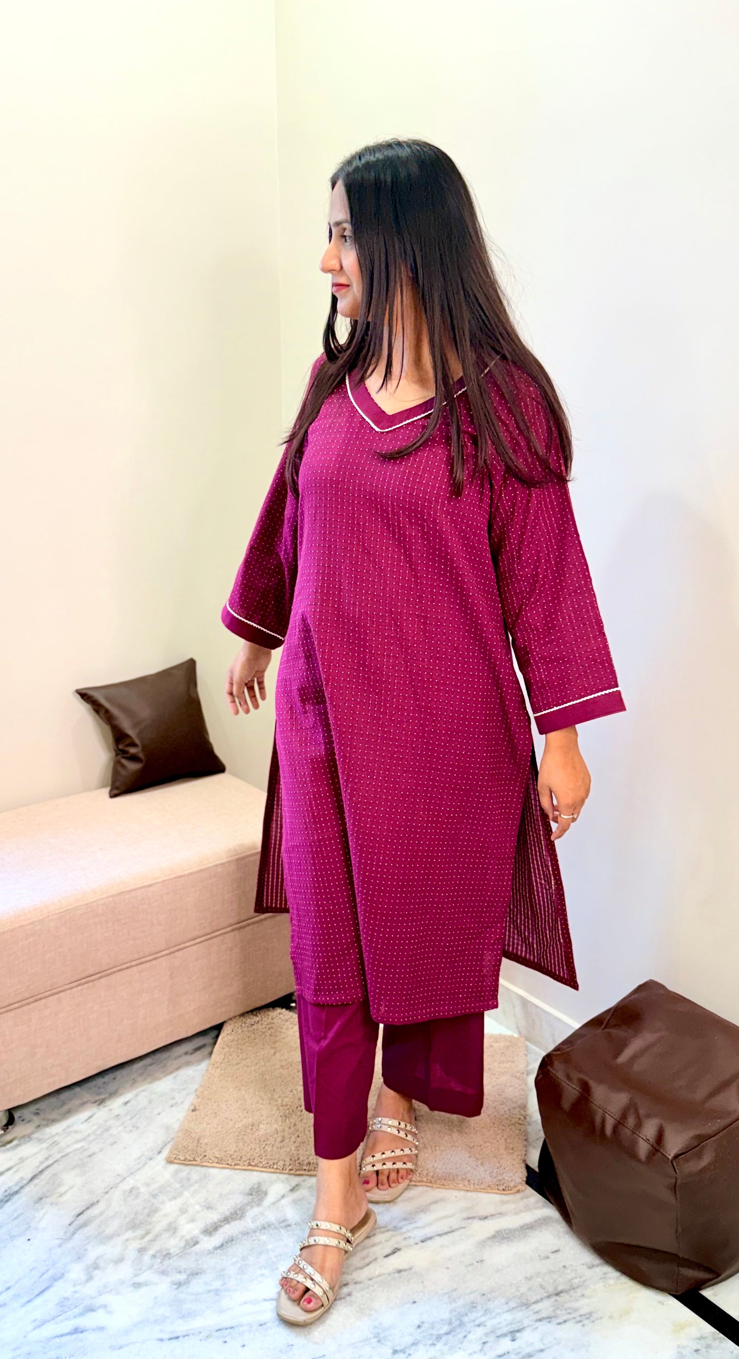 Deep Wine Cotton Kurta Set