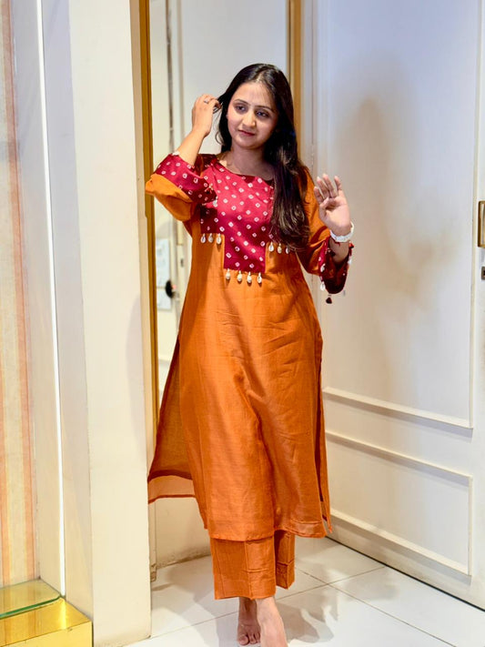Rust Orange Mul - Mul cotton Kurta Set