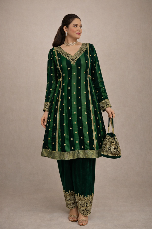 Emerald Green Embroidered Anarkali Kurta Set